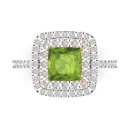 2.36ct Princess Halo Real Peridot Promise Bridal Wedding Ring 14k 2 tone Gold