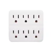 6 Outlet Wall Tap Adapter, White, Converts 2 outlets into 6 Multi Plug AC Power