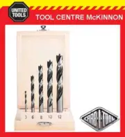 CARB-I-TOOL 5pce TUNGSTEN CARBIDE TIPPED BRAD POINT WOOD DRILL BIT SET IN BOX