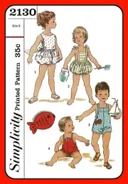 Toddler PLAYSUIT Unisex Fish Pocket Simplicity 2130 Vtg 1957 Sewing Pattern