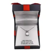 Lab Created White Sapphire .925 Sterling Silver 18”Necklace W/ Box Square