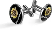 [Generic] Men's Cufflinks, Bee Sunflower on Black Cuff Links for Men, Classic Cufflinks Black for Suit Shirt Wedding Business Birthday Jewelry Gift