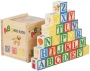 Wooden Baby ABC Block Set – 27-Piece Alphabet & Number Learning Blocks for To...