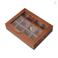 在飛比找蝦皮商城優惠-12 格復古儲物盒仿古木製首飾收納盒帶透明蓋、戒指耳環項鍊展