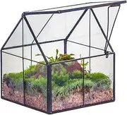 NCYP Mini Glass Geometric Terrarium with Lid - 4.25" x 4.25" x 4.92" Small House Shape Close Planter Pot for Succulents Plant - Handmade, Home Garden Office Tabletop Decor, Black (Terrarium Only)