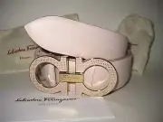 $450 NEW Salvatore Ferragamo Light Pink Wide Leather Belt Texture Gancio Buckle