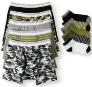 Wonder Nation Boys 5 Pack Boxer Briefs Underwear Small & 5 Pair No Show Socks