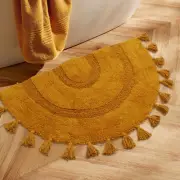 Half Circle Boho Bathroom Rugs with Tassels 100% Cotton Hand-Woven Bath Mat N...