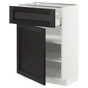 METOD / MAXIMERA base cabinet with drawer/door, white/Lerhyttan black stained, 60x37x80 cm