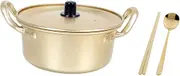 INOOMP 1Set Korean Ramen Pot Non Stick Double Handle Soup Pan with Aluminum Lid for Instant Noodles Stews and Hot Milk Heat Resistant Kitchen Cookware