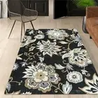 Floral Black Rug for Bedroom - Washable Rugs 4x6 Non-Slip Ultra-Thin Soft