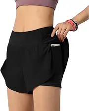 [Lancry] 2 in 1 Running Shorts Womens,Quick Dry Womens Running Shorts with Phone Pocket,Ladies Workout Athletic Training Jogging Gym Yoga Shorts with Liner for Women