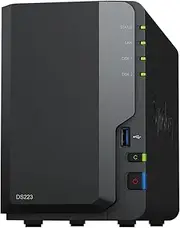 Synology DS223/G NAS Kit, 2 Bay, Guidebook Included, Quad-Core CPU, 2 GB Memory, for Middle-Light Users, Domestic Authorized Dealer, Phone Support Compatible