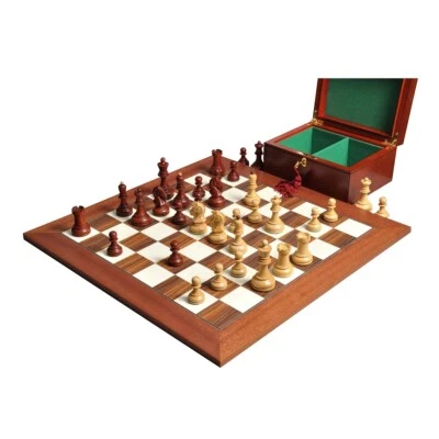 The Dubrovnik Chess Set, Box, & Board Combination - Mahogany Gilded