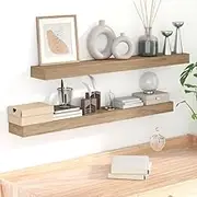Authentic Solid Teak Wood Wall Shelves, 2 pcs 110x15x4 cm Floating Mounted Storage Shelf Set for Living Room, Bathroom, Bedroom, & Home Decor Display