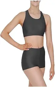 [P&R DANCEWEAR LTD] Girls Crop Top & Hot Paints - Gymnastics, Dance, Ballet Kids Nylon Women's Workout Outfits Yoga Set 2 Piece Crop Top + Hot pants Gym Suit Activewear Sets