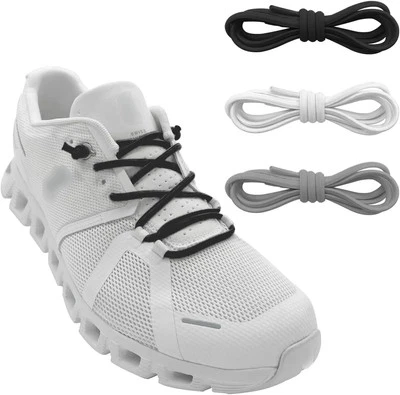 3 Pairs Elastic Shoe Laces Replacement for Running Black+white+gray