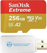 SanDisk 256GB Extreme MicroSD (2 Pack) Memory Card for GoPro Hero 9 Black Action Cam Hero9 SDXC (SDSQXAV-256G-GN6MN) UHS-1 V30 A2 Bundle with (1) Everything But Stromboli MicroSDXC & SD Card Reader