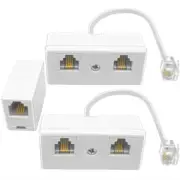 2+1Pack 2pcs Phone Jack Splitter 1 to 2 RJ11 6P4C 1 Male to 2 Females with 6i...