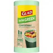 Glad To Be Green Compostable Kitchen Caddy Liners, Mini Size Fits 8L Bin, 25 Count