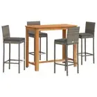 5-Piece Garden Bar Set Wood Rattan Dining Stools Chairs Table Outdoor Patio Grey