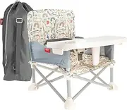 Nuby Easy Go Pop Up Foldable Booster Seat with Removable Tray and Travel Bag - Travel Floor and Booster Seat for Indoor/Outdoor Use - 3-Point Safety Adjustable Straps - 6+ Months, Safari