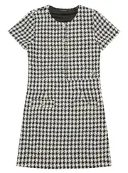 GUESS Black & White Short Sleeve Midi Dress Size: 16, Polyester