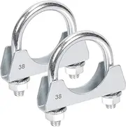 2Pcs 1-1/2” 38mm Stainless Steel Exhaust U Clamp with Saddle Flange Heavy Duty Silencer Exhaust Clips U-Bolt Muffler Tip Exhaust Clamp U-Bolt Clamps for Machinery Automotive Exhaust Tail Pipe