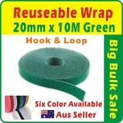 20mm x 10M Green Reuseable Magic Cable Ties Wrap Strap Hook & Loop