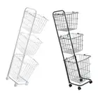 3 Tier Laundry Cart with Wheels Metal Sorter Storage Trolley for Kitchen