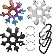 3 Pack 18 In 1 Snowflake Multi Tool, SourceTon Portable Stainless Steel Screwdriver Bottle Opener Snowflake Multitool with Key Ring,Carabiner(Black,Silver, Colorful)