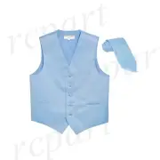New Men's Formal Tuxedo Vest Waistcoat_Necktie solid light blue wedding prom