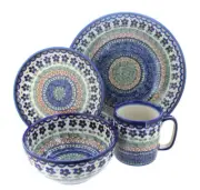 Blue Rose Polish Pottery Aztec Flower 4 Piece Place Setting - Service for 1