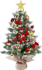 23.6’’ Mini Snow Frosted Christmas Tree Table Top Lighted Artificial Xmas Tree S