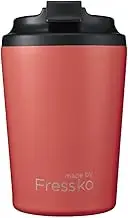 made by Fressko Reusable Coffee Cup - Stainless Steel Insulated Mug - Leak Proof Travel Cup for Hot/Cold Drinks - 3 Hr Heat Retention - Fits Car Holders & Coffee Machines - Watermelon - 8oz 227ml