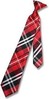 [Vesuvio Napoli] Boy's CLIP-ON NeckTie BLACK RED WHITE PLAID Youth Neck Tie