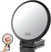 Peysaitr Hand Mirror with Handle, Magnifying Makeup Mirror Double Sided, Travel Makeup Mirror, Folding Handheld Mirror, for Dressing Table, Desk, Bathroom (Black)
