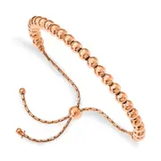 9 Inch Sterling Silver Rose-Tone Polished Beaded Adjustable Bracelet