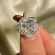2.40 Ct Asscher-Cut Real Moissanite Halo Engagement Ring 14k White Gold Plated
