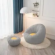 TOOPYW Bean Bag Chair Cover +Footstool Cover (No Beans) Stuffed Animal Storage or Memory Foam Lounger Seat Bean Bag Cove Lazy Sofas Cover,Yellow Gray,M