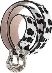 [FRCOLOR] Fashionable Leopard Print Belt for Women Unique Western Buckle Design Retro Faux Horsehair Cheetah Print Stylish Country Cowgirl Accessories for Jeans and Dresses