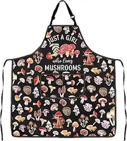 [PXTIDY] Mushrooms Pattern Kitchen Apron With Pocket Mycology Lover Gift Chanterelle Chef Gift Hunting Mushroom Cooking Apron