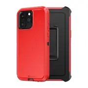iPhone 15 Rugged Armour Case Cover with 360o Rotation, Belt Clip, and Kickstand - Tough and Shockproof Protection- Red