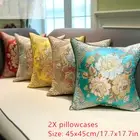 2pcs Throw Cushion Cases Pillowcases Only Cover Satin Jacquard Floral Retro