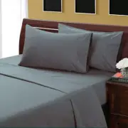 Grey Solid King 4 Piece Bed Sheet Set 1000 Thread Count 100% Egyptian Cotton