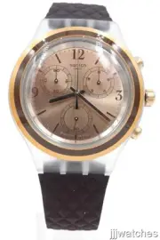 New Swatch Irony ELEBROWN Silicone Brown Chronograph Watch 43mm SVCK1005 $165