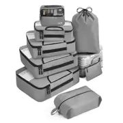 8Pcs Storage Compression Bags Luggage Travel Packing Cubes Organiser Suitcases-Grey