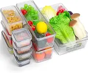 11 Pack Food Storage Container Set - PBA Free with Clear Refrigerator Organizer and Airtight Food Storage for Frige, Cabinet, Countertop, Pantry, etc. To Storage Fruits, Vegetables, Beverages and More