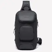 8L Men Sling Bag with USB Charging Port Oxford Cloth Chest Shoulder Crossbody Bag Oxford Cloth Multipurpose Travel Rucksack BLACK COLOR