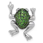 Sterling Silver Rhodium White Topaz u0026 Chrome Diopside Frog Pendant